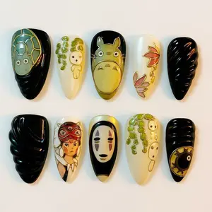 Studio Ghibli Inspired Press On Nails | Spirited Away x Totoro Nail Art | Hand-Painted Anime Fantasy Set | Japanese Anime Nails