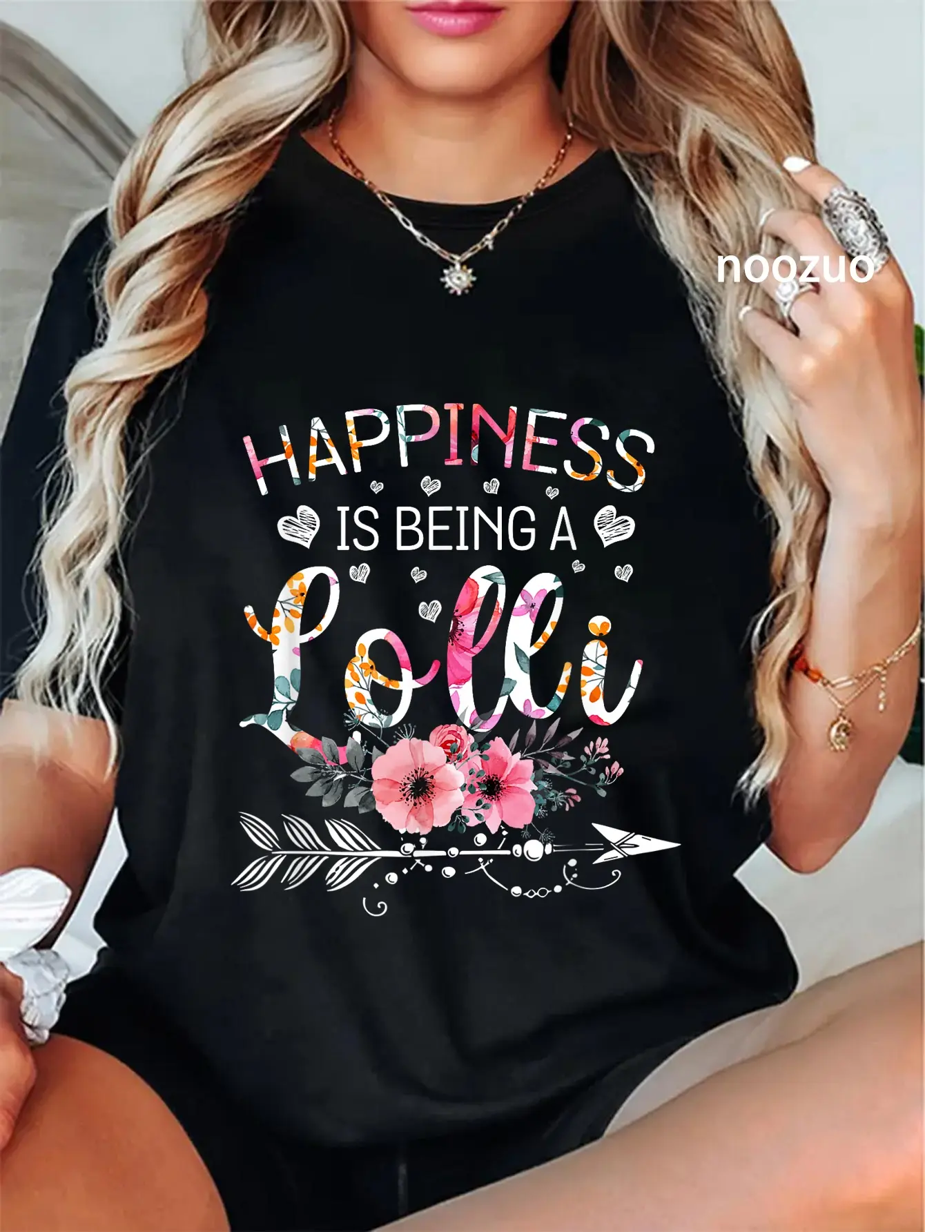 100% Cotton Womens Happiness is being a Lolli Announcement Mothers Day T-Shirt