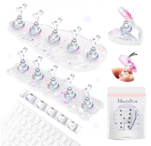 MelodySusie Nail Stand for Press Ons, 3 PCS Shiny Magnetic Bases Sets for Practice Painting Display with Brush Holder and 100 Pcs Reusable Double-Sided Tape for Home DIY Salon Supplies