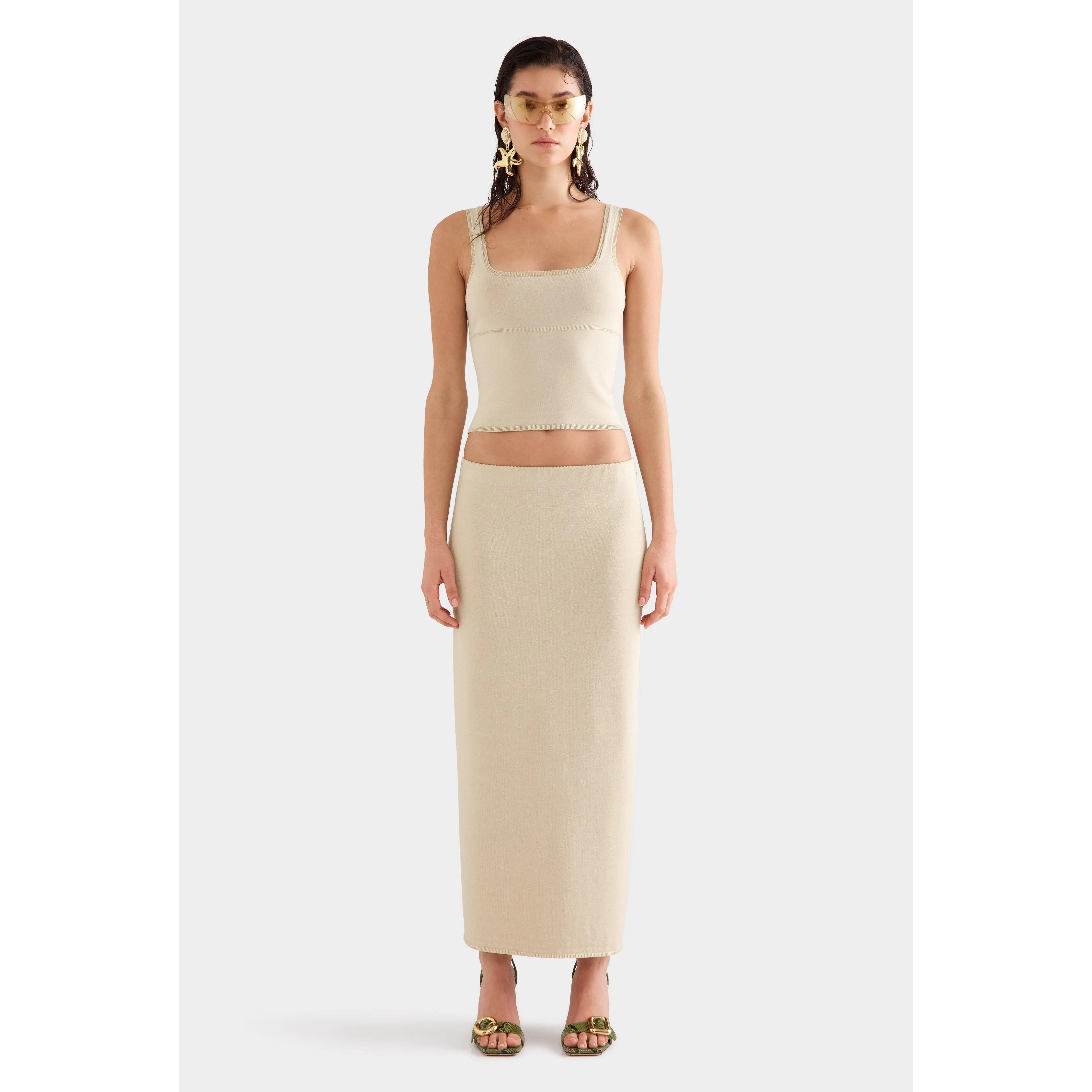 Low Rise Knit Skirt - Pale Straw