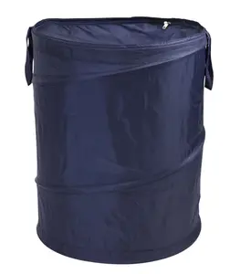 Navy Polyester Spiral Pop-up Laundry Hamper with Zipper Lid