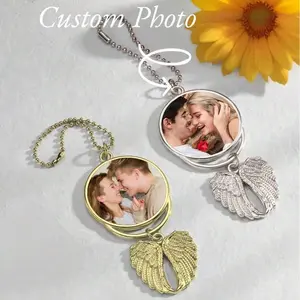 Personalized Customized Photo Commemorative Car Pendant| Car Accessories| Customized Photo Rearview Mirrors| Car Pendant Commemorative Pendant| Commemorative Gift Creative Customization Gift| Give Her a Unique Gift - Angel Wings - Couple Gift