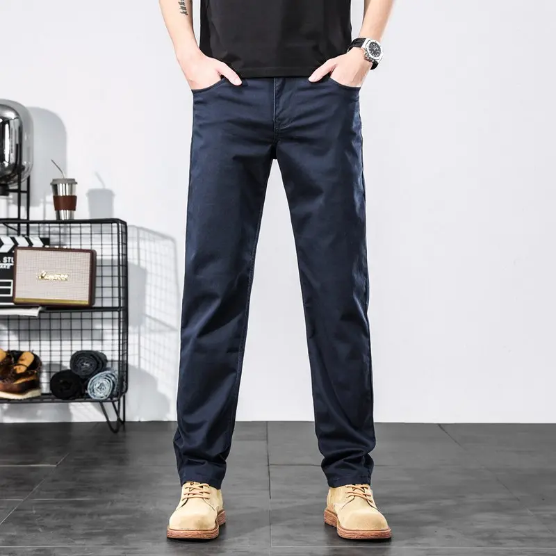[P361] Menswear Blue Stretch Denim Cowboy Jeans, Flannel-Accent Men's Bottoms Pants Classic Vintage