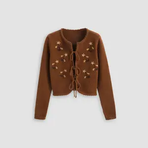 Cider [2 colors, size 2-26] Floral Embroidery Knotted Cardigan