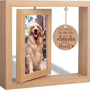 Pet Wooden Frame Postcard Photo Real Wood Frame Rotatable Desktop Decor, Pet Memorial Photo Frame, Elegant Design for Home Decoration