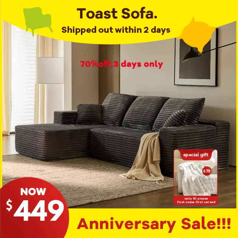 【Clearance sale】toastsofa 108" Modular sofa L-Shaped Cloud Boneless Couch with Chaise – compression sofa, space-efficient boneless couch-Plush Cordur