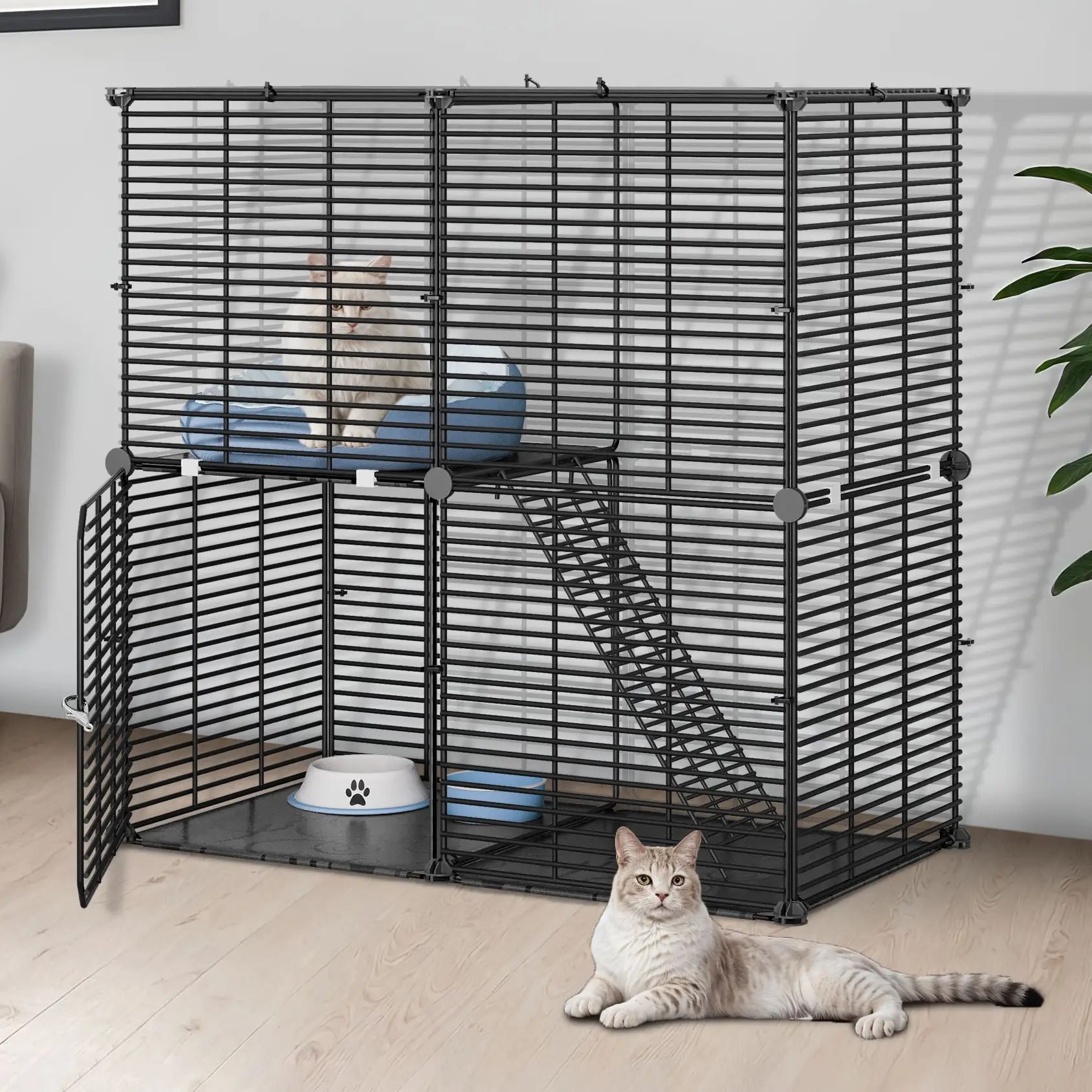 YITAHOME Indoor Cat Cage 2/4 Tier Kitten Cage House Cat Enclosure Outdoor Small Animal DIY Pet Playpen Detachable Metal Kennel for Ferret Kitty, Bunny
