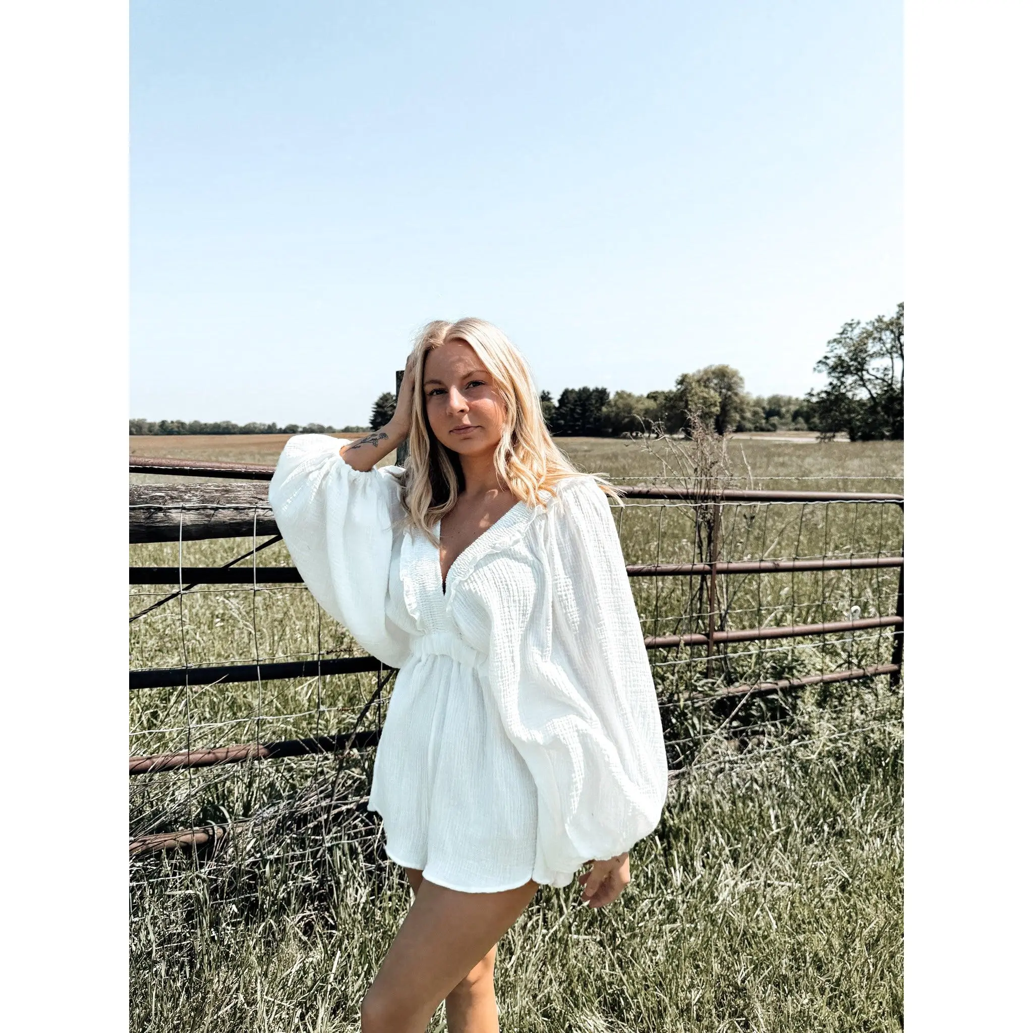V-neck ruffled woven romper (final sale) V-neck ruffled woven romper (final sale)