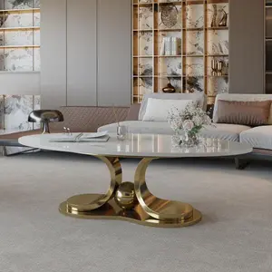Bellemave Modern Faux Marble Coffee Table, Living Room Furniture with Sintered Stone Tabletop and Stainless Steel Base