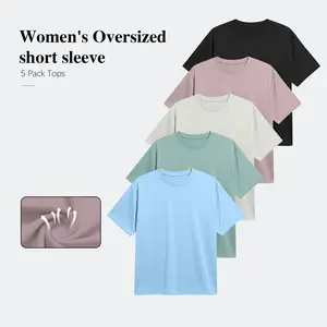 5 Packs Workout Oversized T Shirts For Women, Short Sleeve Plus Size Baggy Quick Dry Athletic Gym Shirts Tops Tees