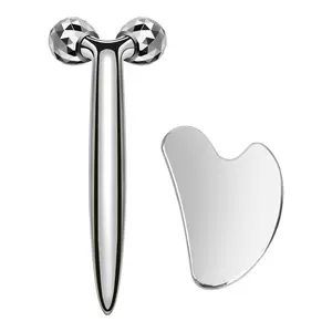 3D Gua Sha Facial Tools Metal Face Roller Stainless Steel Gua Sha Set Cooling Massage Tools for Reduce Puffiness, Firm Skin, Anti-Aging Care - Daily Facial Sculpting Gift for Women Smooth