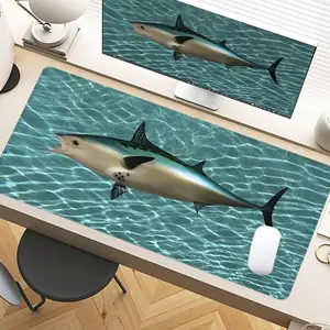 Ocean Blue Tuna Fish Desk Pad Gaming Mousepad XXL Mouse Pad For Laptop Desk Mouse Pad Extra Large With Non-Slip Rubber Base Stitched Edges Surface For PC Gamers Office Workers & Home Use Perfect Gift For Marine Lovers