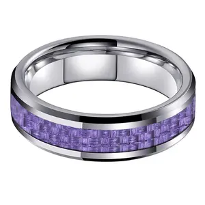 Promise Rings for Girlfriend 6MM Purple Carbon Fiber Inlay Tungsten Engagement Ring