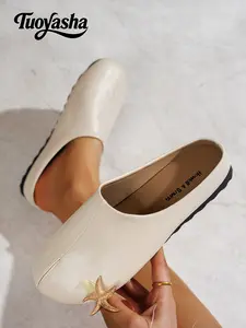 Minimalist Commute Glossy Mule Slippers, One-Step Design, Office Casual Dual Purpose, PU Upper Material, Spring & Fall Season