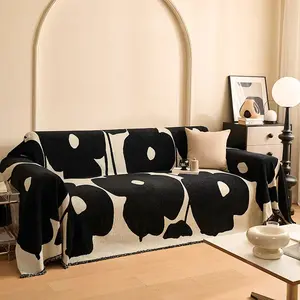 【MeridianHome】Flower Pattern Couch Cover, 1 Count Removable Washable Sofa Slipcover with Tassel Decor, Decorative Sofa Cover for Home Living Room Elegant couch cover for sofa sofa cover couch covers