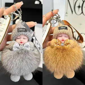 2Pcs Cute Adorable Doll Keychain Plush Fluffy Charm Bag Pendant Car Key Ring Home Rack Accessory Backpack Hanging Kawaii Aesthetic Gift Ideas Viral TikTok Shop Soft Plush Toy for Girls Women