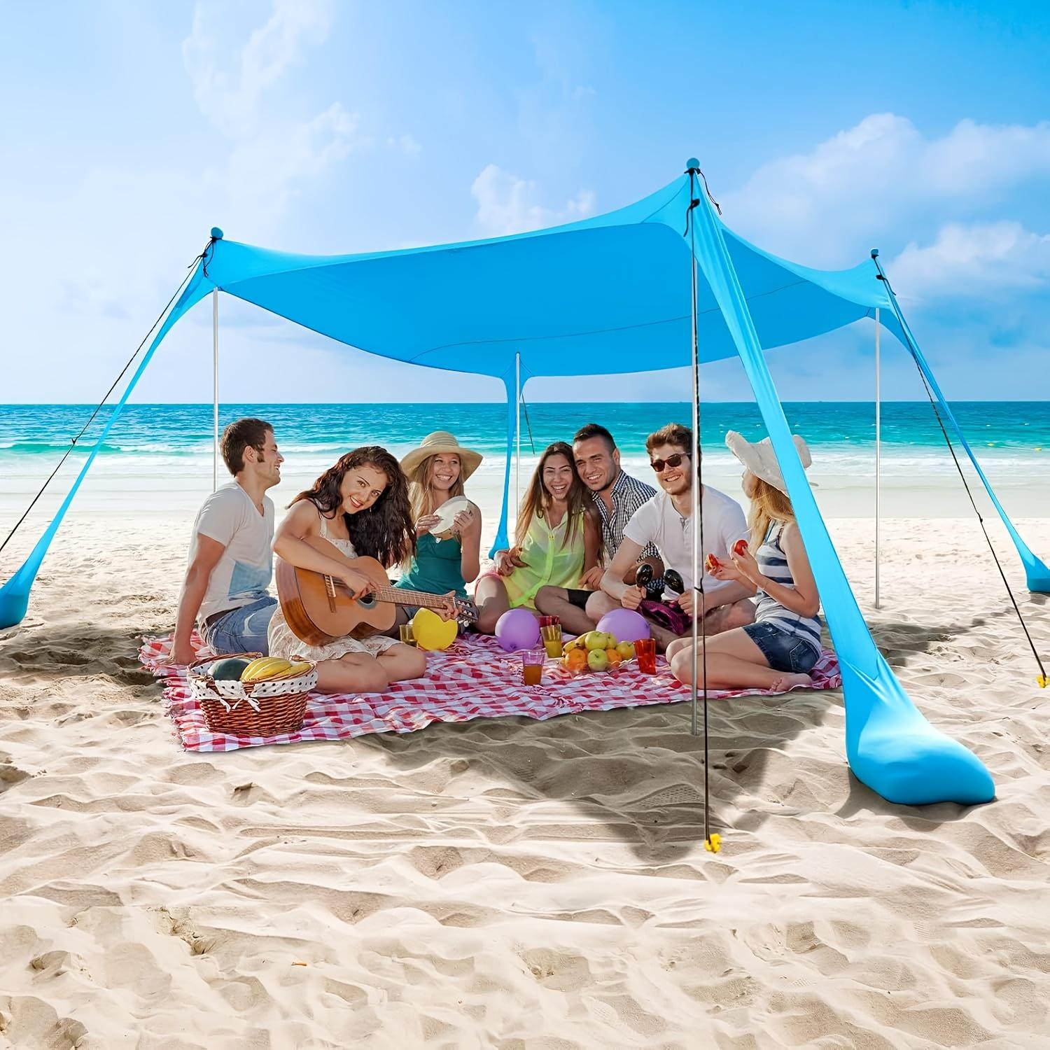 Beach Tent Canopy 10'x10' Beach Tents Sun Shelter 6-8 Person Beach Canopy Tent Sun Shade Easy Setup Pop Up Beach Shade Canopy Portable Beach Tent UPF 50+ Waterproof Windproof Beach Canopy