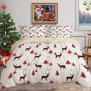 3-Piece Christmas Plaid Reindeer Christmas Tree Quilt Set - Christmas Day Warm Decoration Quilt Set, Including 1 Quilt Set and 2 Pillowcases (without Padding), Duvet