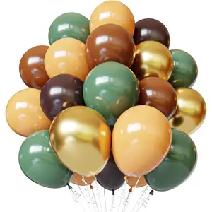 Green and Brown Balloons, 50pcs 12 inch Sage Green Gold Nude Brown Balloons for Jungle Safari Woodland Hunting Party Supplies Birthday Shower Party Decorations
