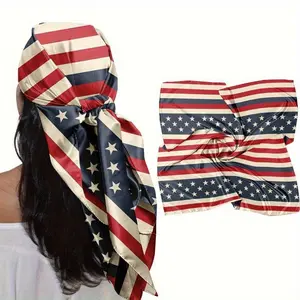 Patriotic 35-Inch Square American Flag Headscarf & Neck Scarf Red White & Blue Bandana for Women & Men Versatile Unisex Accessory