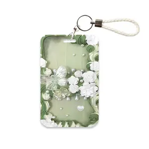 Butterfly & Flower Pattern ID Card Holder, 1 Count Creative Slide Cover Card Protector, Identification Badges & Supplies for Students School Office, Classroom Supplies