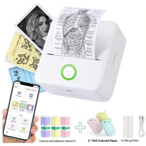 Mini Sticker Printer-1 Set USB Powered Wireless Label Printer with Paper, Small Pocket Printer for Notes & Children DIY Crafts, Compatible with iOS & Android, Inkless Portable Printer for Study Notes,Photos, Memos,Lists,Christmas Gifts