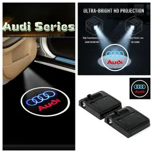 4pcs LED Car Door Logo Projector Lights, Compatible with Audi A1/A3/A4/A5/A6/A7/A8, Q2/Q3/Q4/Q5/Q6/Q7/Q8, TT, R8, S/RS Series. Bright and durable welcome lights, auto light up when door opens, no drilling required, easy installation.