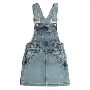 6M-10T Girls Denim Kids Skirts, Girls Ripped Soft Stretchy Jeans Overall Dress