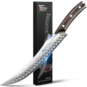 【TikTokShopJumpstart】SYOKAMI Stainless Steel Butcher Knife, 10.5 Inch High Carbon Japanese Style Carving Knife with Wood Full Tang Wooden Handle, Damascus Pattern Cooking Knives, Razor Sharp Breaking Kitchenware with Gift Box Ideal for Valentine's Day