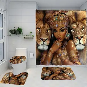 1/4 lion beauty design bathroom set, including soft floor mats, toilet seat cushions, shower curtains, creating elegant decoration, home decor, floor mats with good rebound, water absorption, anti slip, preferred for gift giving