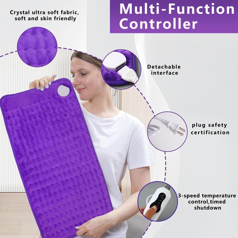 electric heating pad，Portable Heating Pad Relieves menstrual cramps and localized pain Heat therapy pad Quick heating to banish the chill Perfect gift idea Essential for home/office Auto-shutoff feature Three temperature settings Fleece with Heated Massag