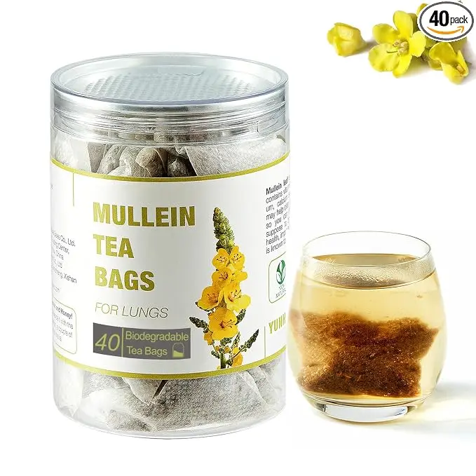 40 Bags Dried Mullein Leaf Tea for Lungs - Lung Detox Cleanse Tea for Smokers - Herbal Mullen Mullien for Breathe Easy - Caffeine-Free