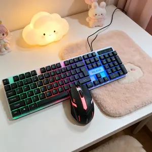 Rainbow RGB backlit wired gaming keyboard and mouse set, 104 key full-size keyboard, detachable keycaps, ergonomic gaming mouse supporting adjustable DPI, USB interface plug and play, suitable for PC gamers, laptops, and home office,