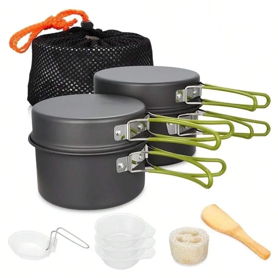 Camping Stackable Cookware Set for 2-3 People - Food-Safe, Lightweight Non-Stick, Heat-Resistant Nestable Kit with Durable Storage Bag, Portable Size Compact Stack, Camp Kitchen Gear for Campfires, Portable Stoves
