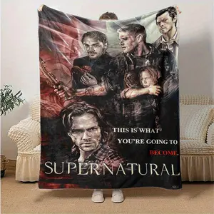 Supernatural TV Series Themed Plush Flannel Blanket - Warm and lightweight, suitable for all seasons, perfect for the office, sofa, and living room.