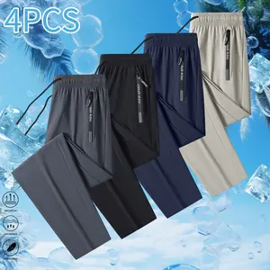 4PCS Men's Ice Silk Fiber Jogging Pants - Breathable and elastic sports pants with zipped pockets, suitable for running, fitness, outdoor activities, and running gear | Casual Sports Outfit | Holiday Gift,summervibes