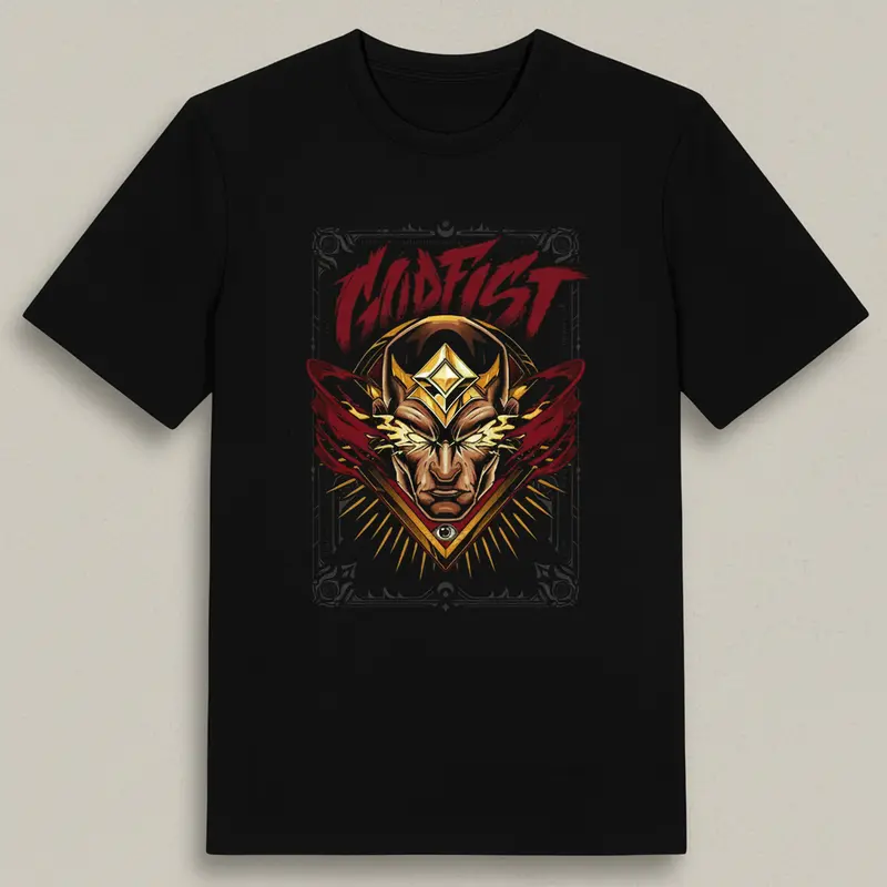 Riot merch God Fist Lee Sin Tee - Heavy Cotton Riot Merch Streetwear Shirt for Everyday Wear, Soft Classic Fit Design, Durable Screen Print on High Quality Blank T-Shirt, Perfect Casual Basic Tee for Fans
