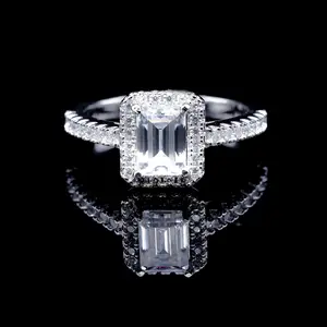 Emerald Moissanite Diamond VVS D Color Halo Engagement Promise Ring | PASSES DIAMOND TESTER!!!