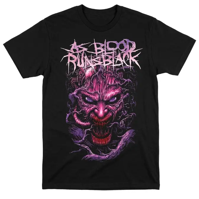 Men's Graphic T-Shirt with Vintage Demon Print - 100% Cotton Breathable Fabric, Edgy Punk Deathcore Metal Style, Distressed Purple Streetwear, Round Neck