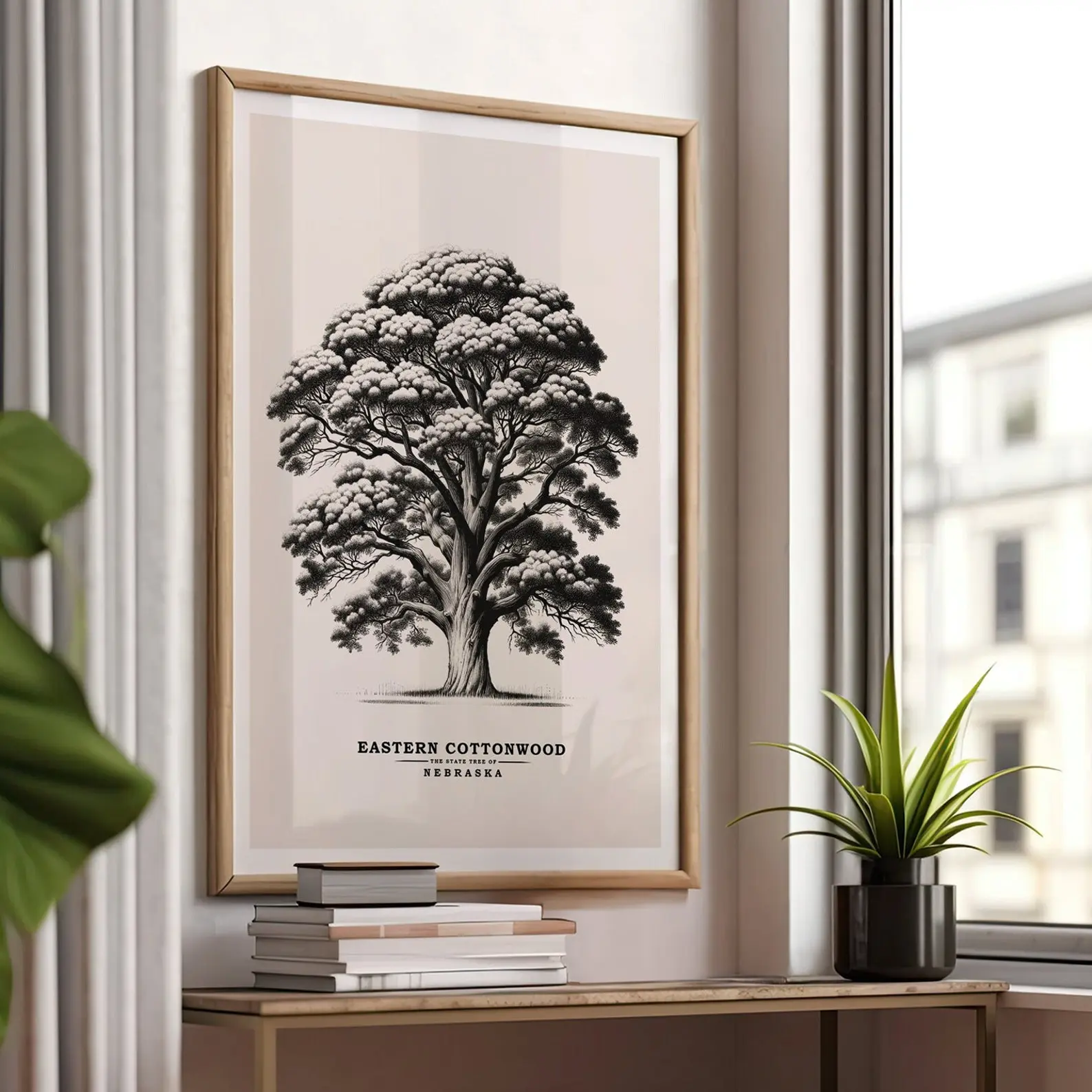 Nebraska State Tree Eastern Cottonwood Vintage Sketch Poster Print Botanical Art Nature Ink Drawing Gift