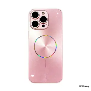 Luxurious Icicle Glitter Bling Full Coverage Lens Phone Case for iPhone 13 14 15 16 17 Pro Max Magsafe Protective Dustproof Magnetic for Girls & Boys Wireless Crystal Lights Shockproof Protector burgundy crocodile luxury transparent whimsical animal anime