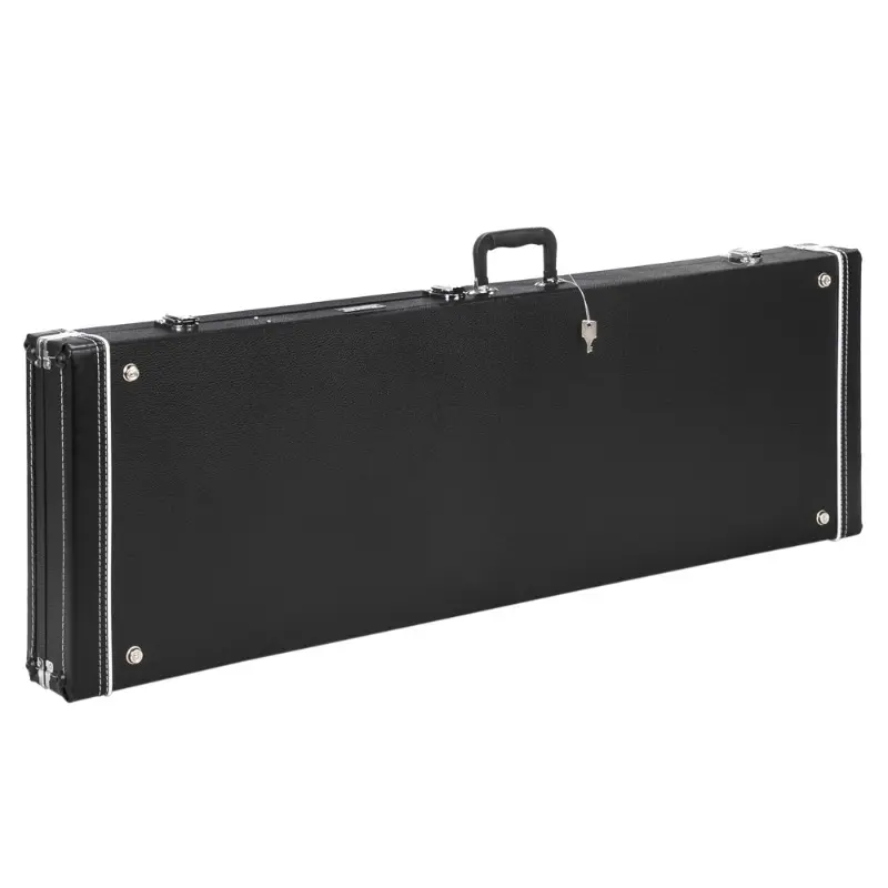 Leather Electric Guitar Hard Case - High-Grade, Durable, Shockproof, Scratch-Resistant Square Design with Precise Cutouts, Ergonomic Neck Cradle, Tailpiece Protection, Flat Black Finish - Ideal for Travel, Storage (Fits Most Standard Guitars)