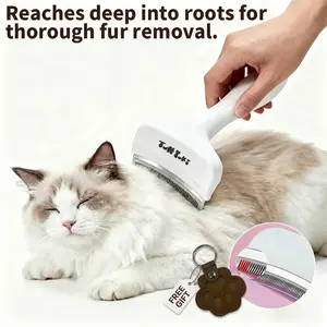 TUFFYUKI Professional Pet Deshedding Tool Gentle Undercoat Rake For Dogs Cats Reduces Shedding Fast dematting comb long hair pet fur removal cat  grooming  tool