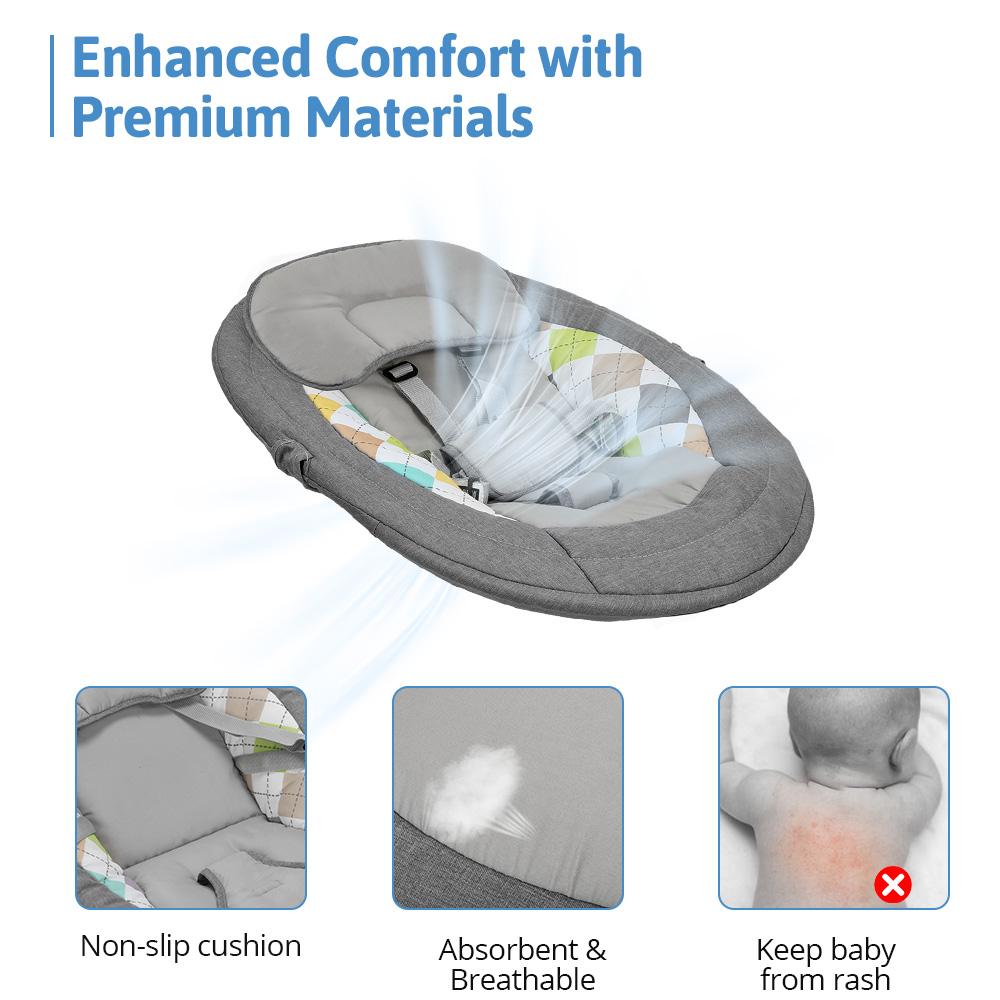 COMOMY Baby Swing for Infants with 5 Natural Sway Speeds, Portable Bt Music Baby Swing with Remote Control & 5-Point Harness, Hands-Free Baby Soother, Lightweight Baby Rocker for 5-20 Lb, 0-6 Months, Grey, Valentine's Day