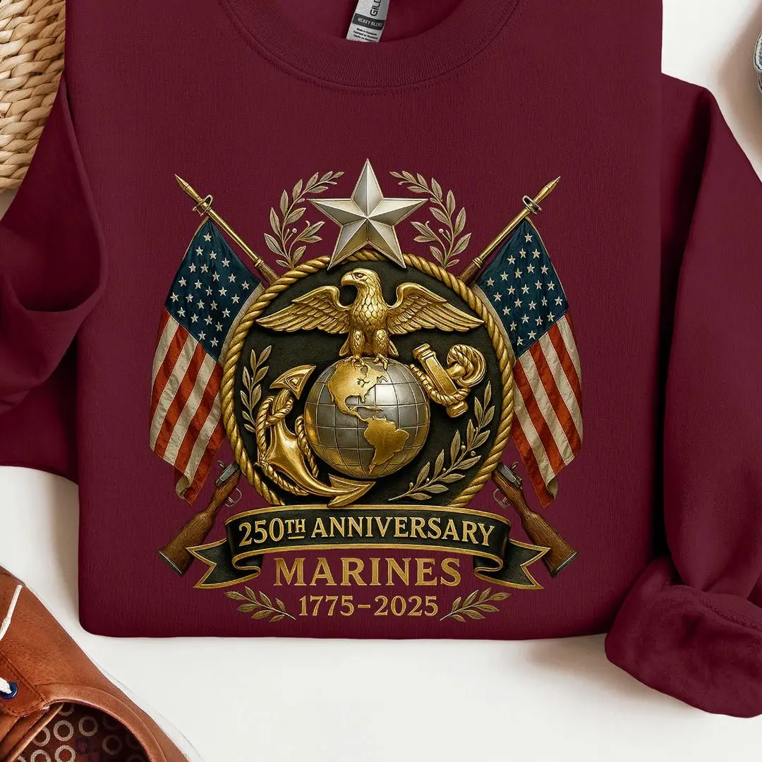 United States Marine Corps Sweatshirt, Patriotic Hoodie, 250th Marine Corps Birthday Sweater, Military Apparel