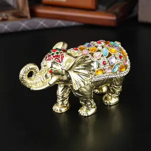 Luxury Elephant Jewelry Box, Rhinestone Decorative Storage Case, Solve Necklace Tangles & Vanity Mess, Trendy Feng Shui Decoration