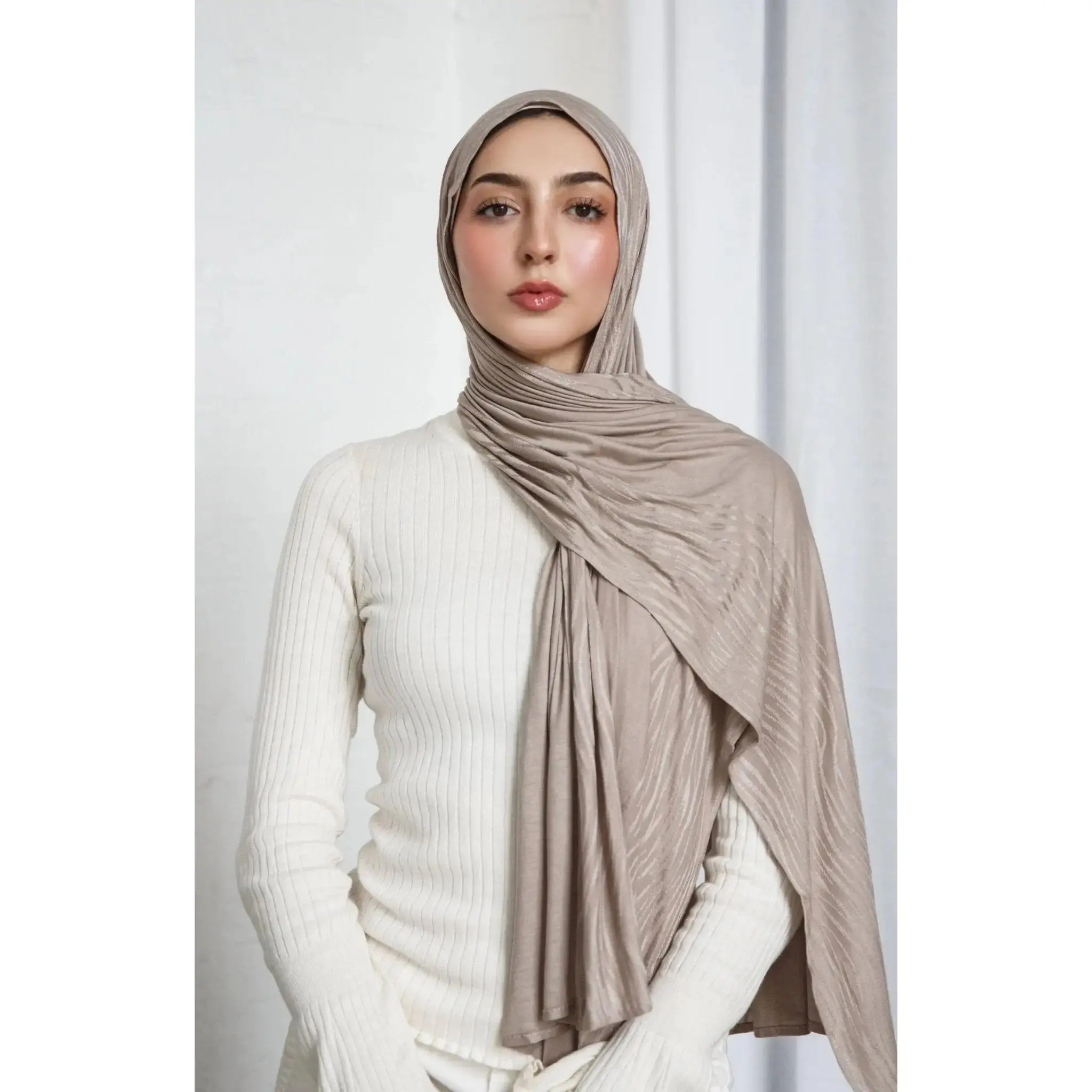 Patterned Jersey Hijab - Wood Brown