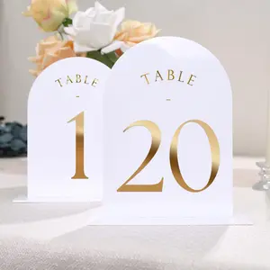 White Arch Wedding Table Numbers with Stands 1-20, Gold Foil Printed 5x7 Double sided Acrylic Signs and Holders, Perfect for Centerpiece, Reception, Decoration, Party, Anniversary, Event