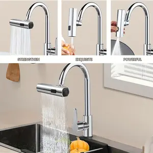 [Touch-Controlled Faucet] 3in 1 Touch-Controlled 360° Waterfall Kitchen Faucet | Large-Scale, Swivel Spout, Extender for Kitchen Sink, Vegetable and Fruit Washing - Zinc Alloy Construction, Chrome Finish, Contemporary Style, Centerset Mounting
