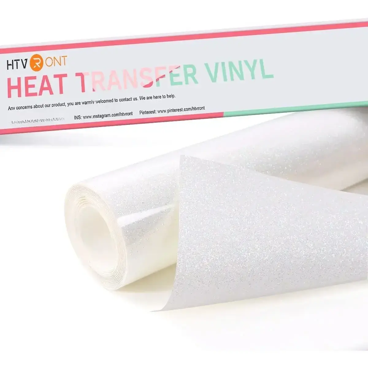 Rainbow White Glitter HTV Vinyl Roll-12" x 6 FT White Glitter Heat Transfer Vinyl Bundle, White Glitter Iron on Vinyl for Cricut & Silhouette Cameo